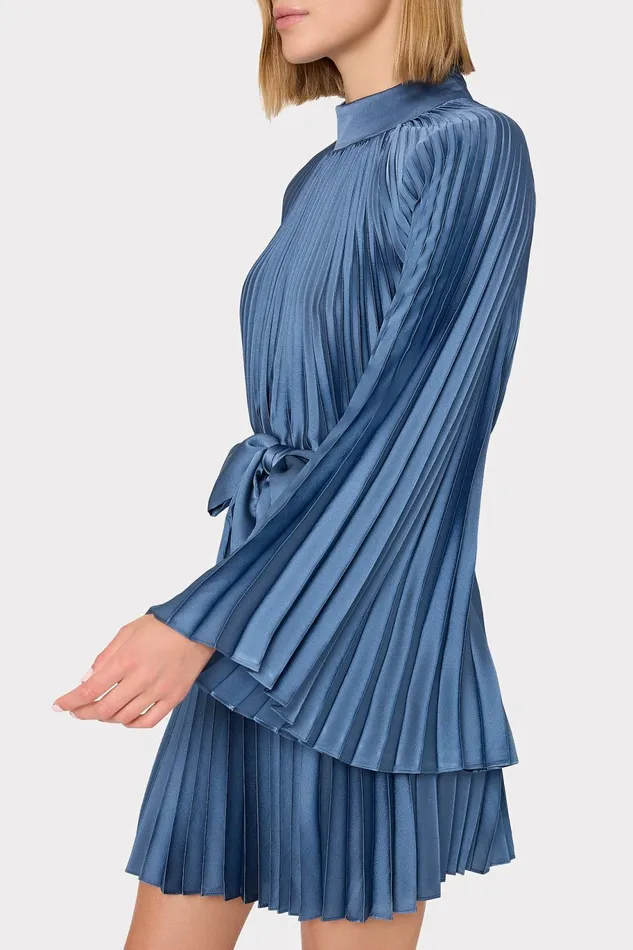 Milly Nandi Mock Neck Pleated Dress Stone Women Dresses