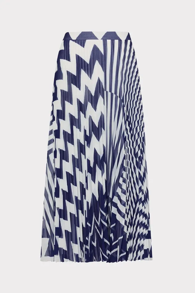 Milly Otha Patchwork Chevron Pleated Skirt Bluewhite Women Skirts