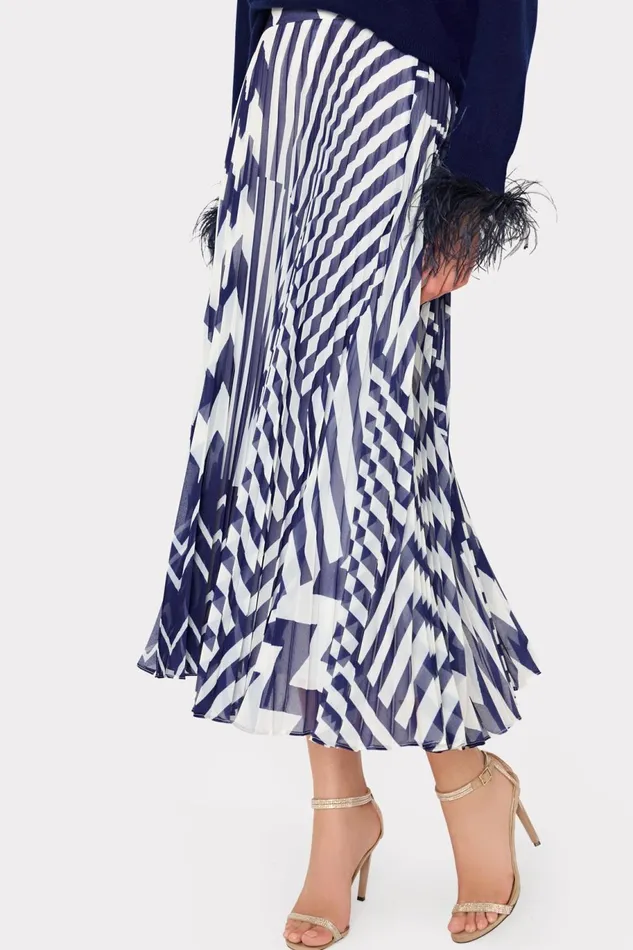 Milly Otha Patchwork Chevron Pleated Skirt Bluewhite Women Skirts