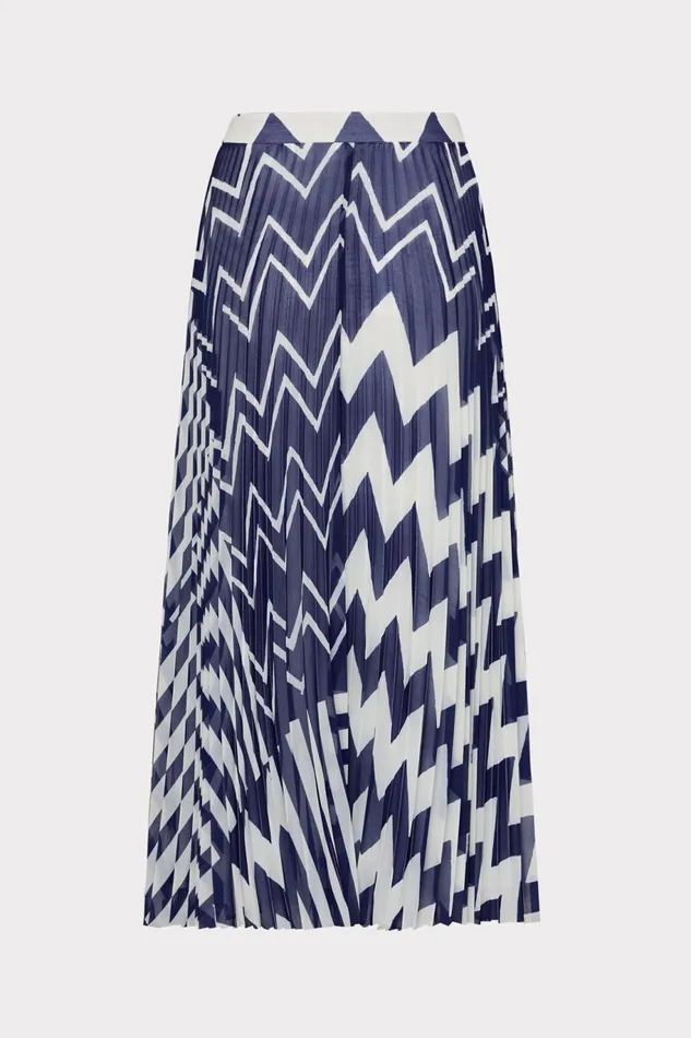 Milly Otha Patchwork Chevron Pleated Skirt Bluewhite Women Skirts