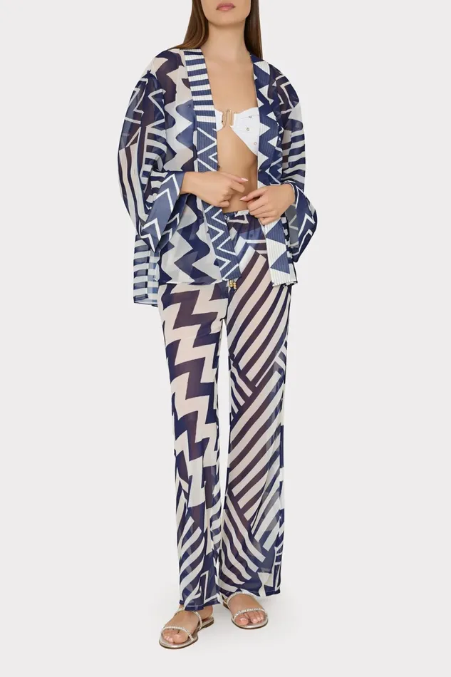 Milly Patchwork Chevron Top Bluewhite Women CoverUps