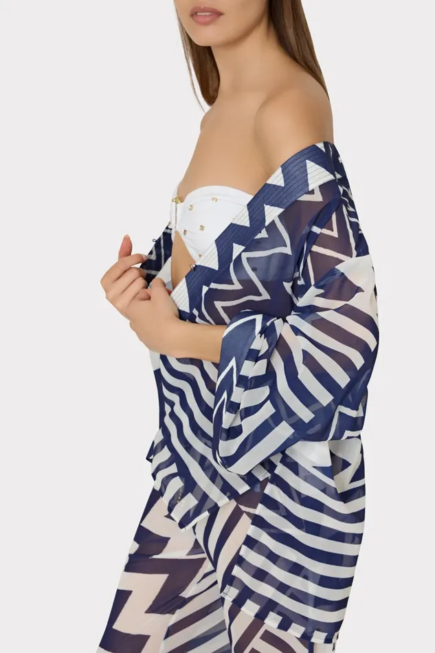 Milly Patchwork Chevron Top Bluewhite Women CoverUps