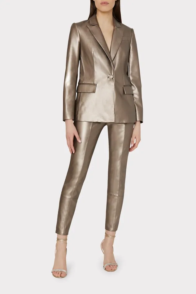 Milly Rue Vegan Leather Pants Silver Women Pants Milly Rue Vegan Leather Pants Silver Women Pants