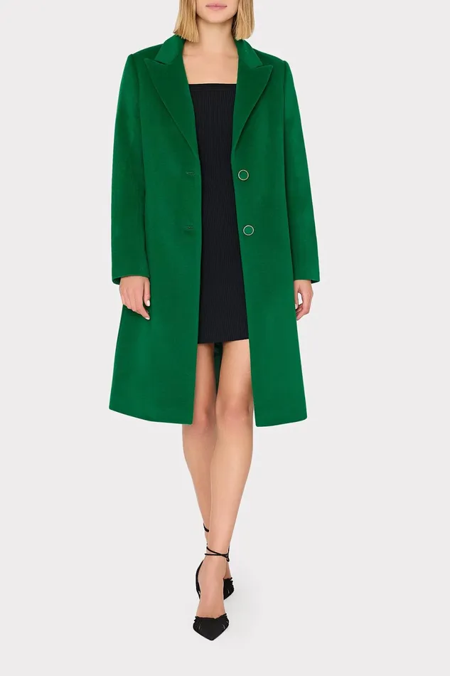 Milly Single Breasted Wool Coat Green Women Coats and Jackets