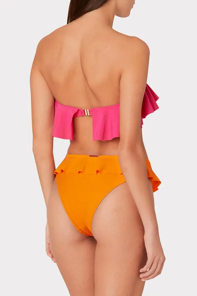 Milly Solid Michelle Ruffle Bandeau Bikini Top Thai Pink Women Swim and Coverups