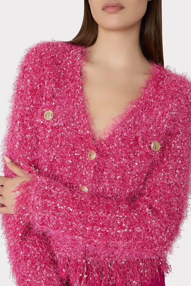 Milly Textured Fringe Cardigan Pink Women Cardigans Milly Textured Fringe Cardigan Pink Women Cardigans