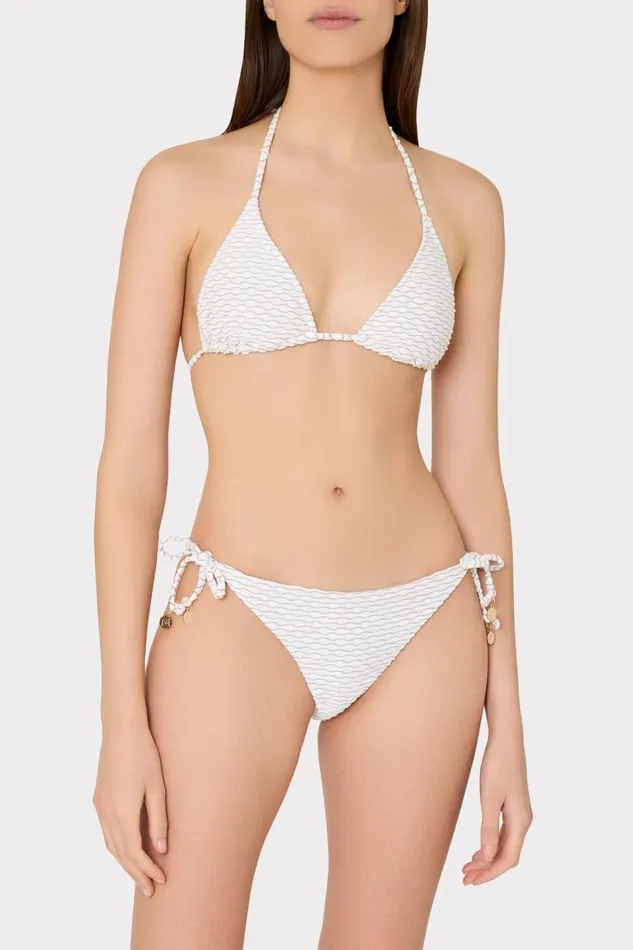Milly Textured Waves Triangle Bikini Top White Women Swim and Coverups