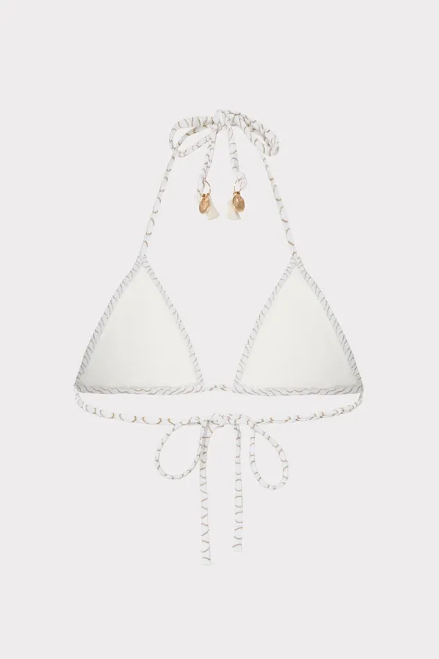 Milly Textured Waves Triangle Bikini Top White Women Swim and Coverups