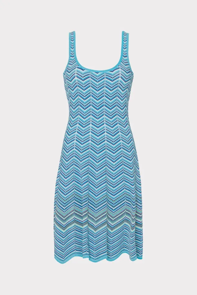 Milly Zig Zag Flare Knit Mini Dress Bright Blue Multi Women Dresses
