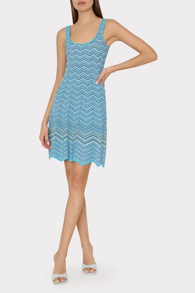 Milly Zig Zag Flare Knit Mini Dress Bright Blue Multi Women Dresses Milly Zig Zag Flare Knit Mini Dress Bright Blue Multi Women Dresses