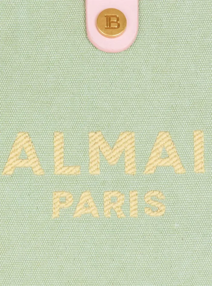 Mini Canvas And Leather BArmy Grocery Bag Green Women Balmain Grocery Bags