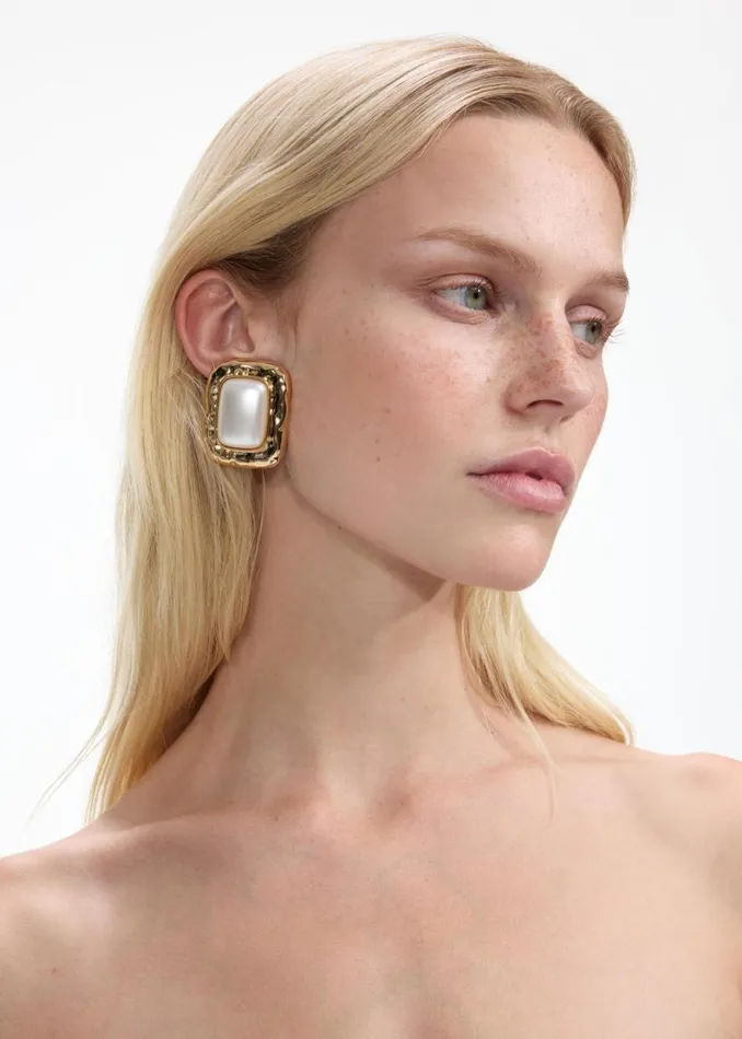 Mottled Gold Pearl Earrings Women Self Portrait Jewellery Mottled Gold Pearl Earrings Women Self Portrait Jewellery