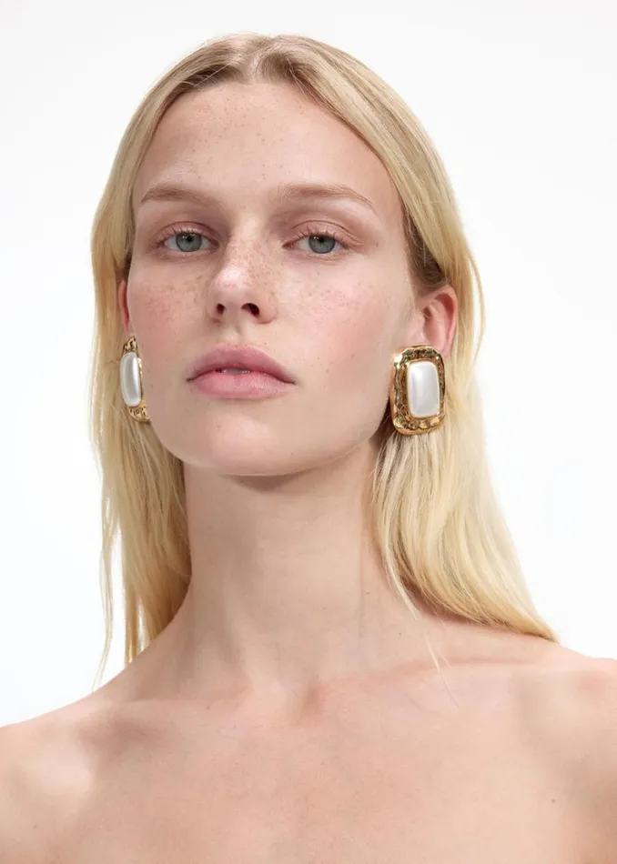Mottled Gold Pearl Earrings Women Self Portrait Jewellery Mottled Gold Pearl Earrings Women Self Portrait Jewellery