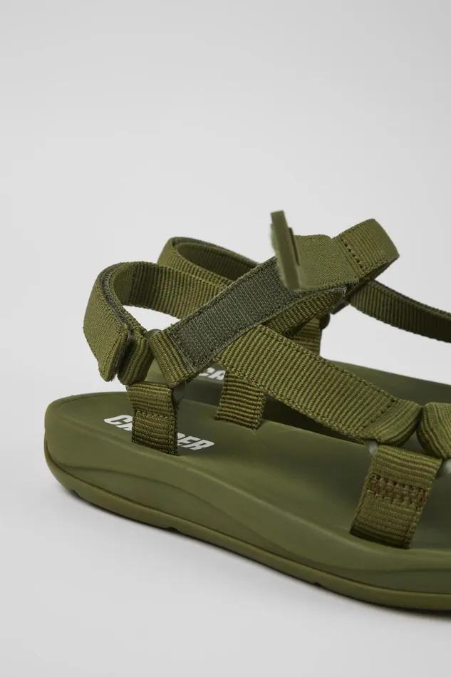 Non Leather Shoes Women Camper Match Green Textile Sandal