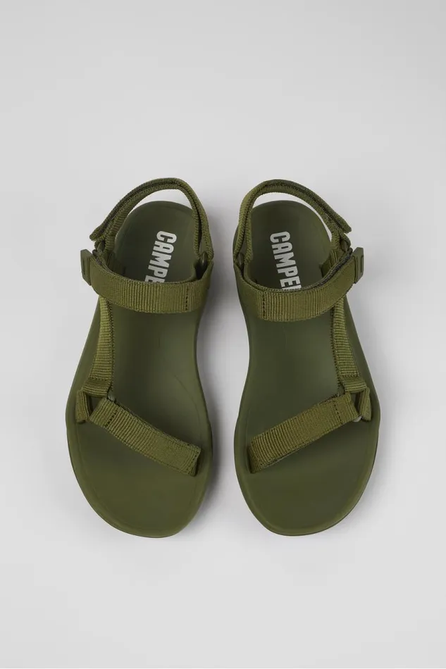 Non Leather Shoes Women Camper Match Green Textile Sandal Non Leather Shoes Women Camper Match Green Textile Sandal