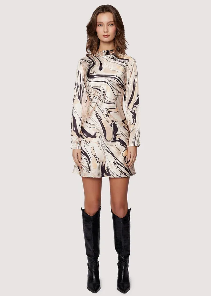 Opulence Long Sleeve Mini Dress Creammulti Women Lost Wander Dresses