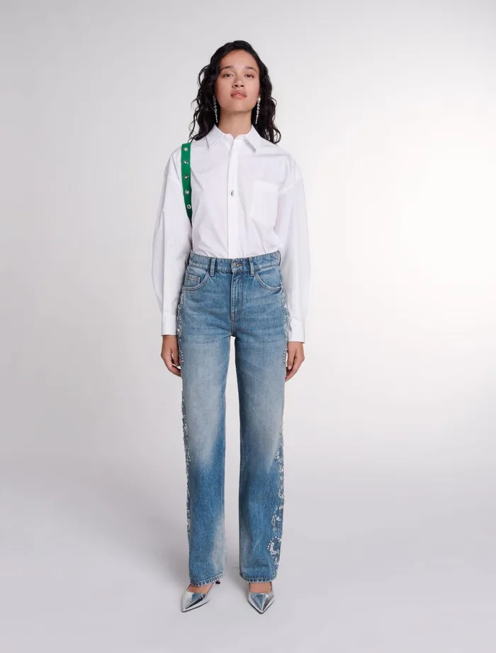 Pants and Jeans Women Maje Embroidered Jeans Blue