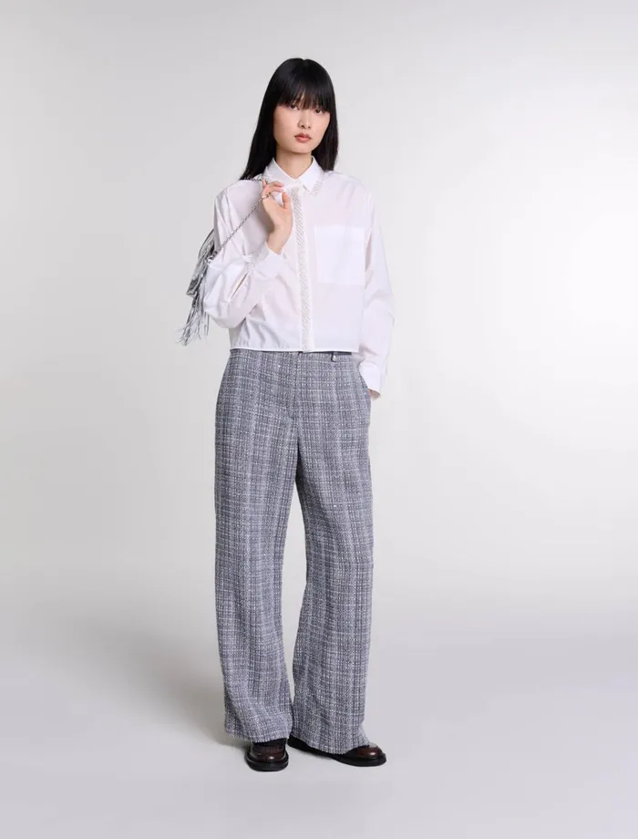 Pants and Jeans Women Maje Tweed Trousers Grey