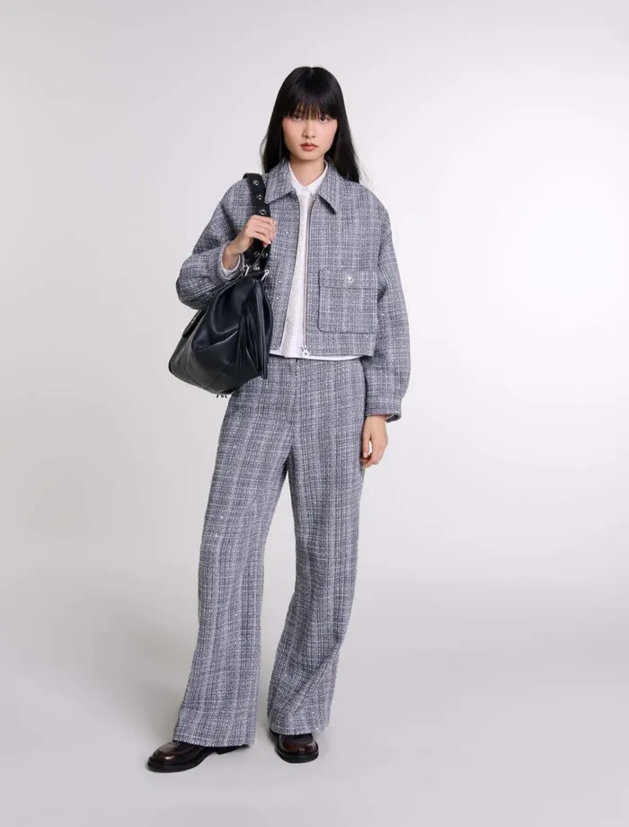 Pants and Jeans Women Maje Tweed Trousers Grey