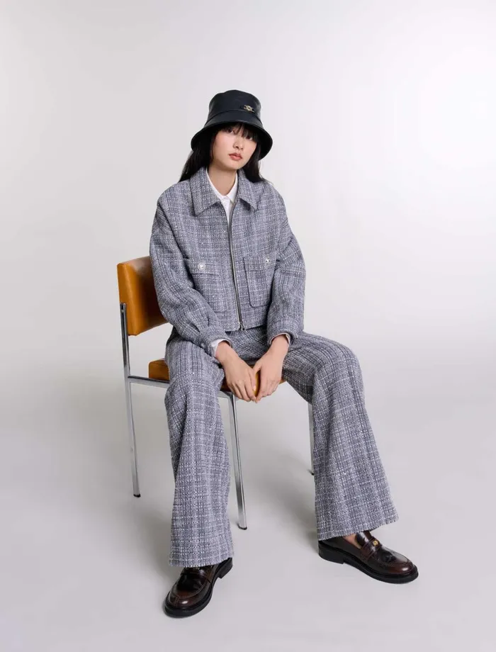 Pants and Jeans Women Maje Tweed Trousers Grey