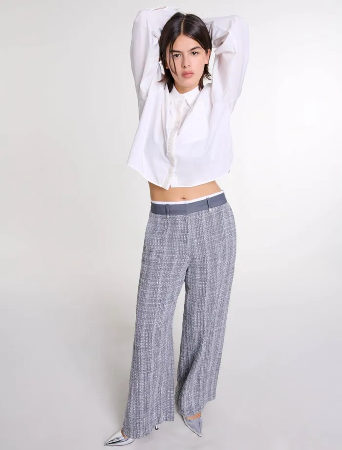 Pants and Jeans Women Maje Tweed Trousers Grey