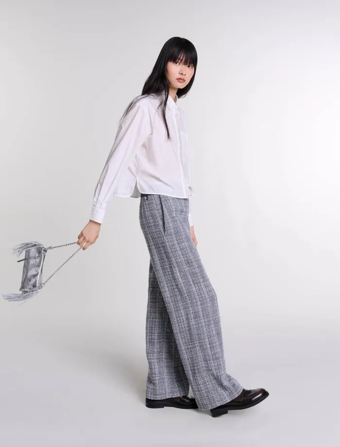 Pants and Jeans Women Maje Tweed Trousers Grey