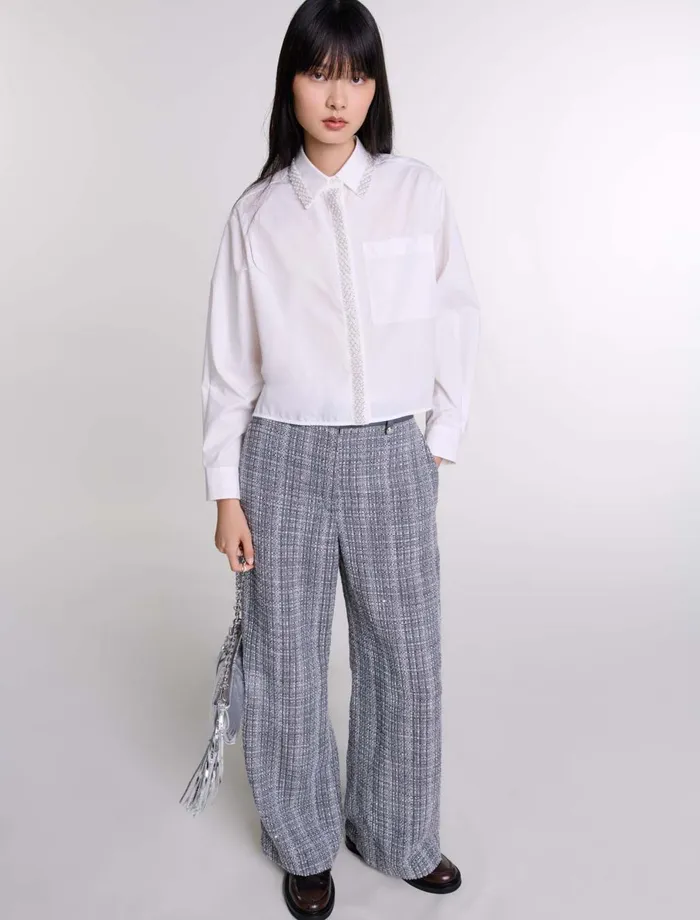 Pants and Jeans Women Maje Tweed Trousers Grey