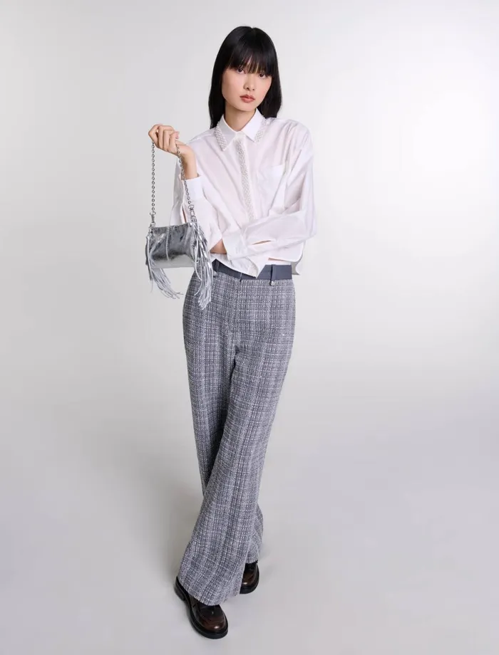 Pants and Jeans Women Maje Tweed Trousers Grey