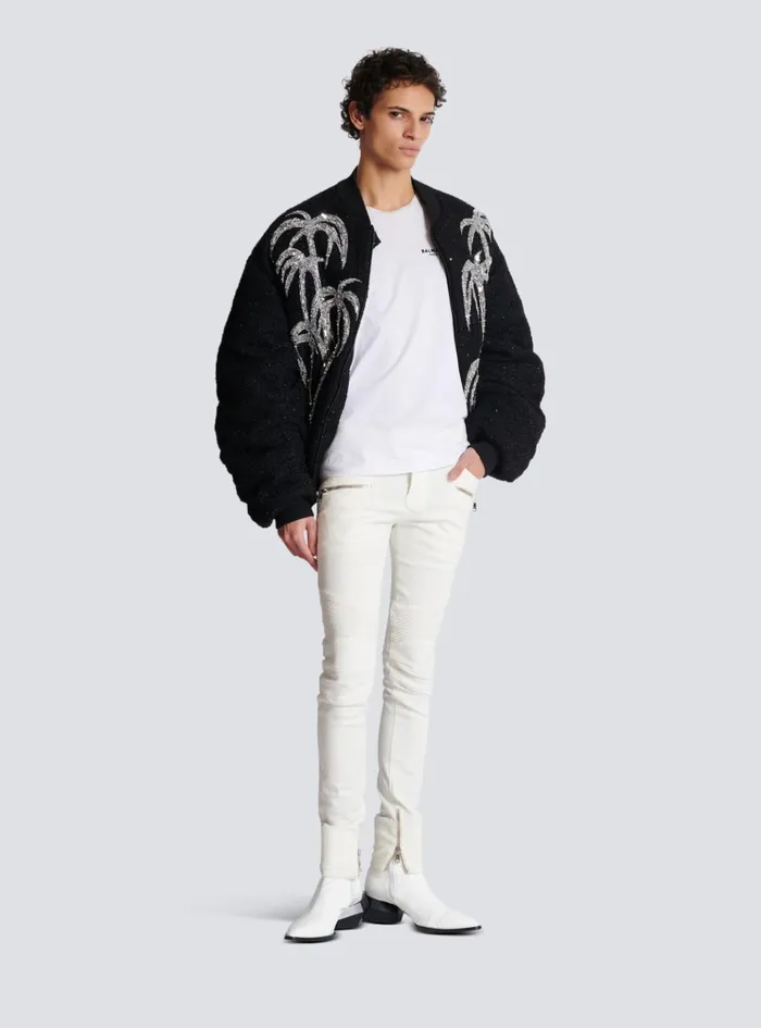 Paris Flocked Shortsleeved Tshirt White Men Balmain TShirts