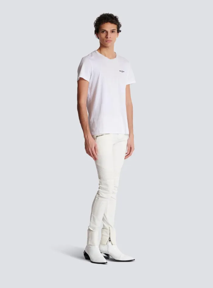 Paris Flocked Shortsleeved Tshirt White Men Balmain TShirts