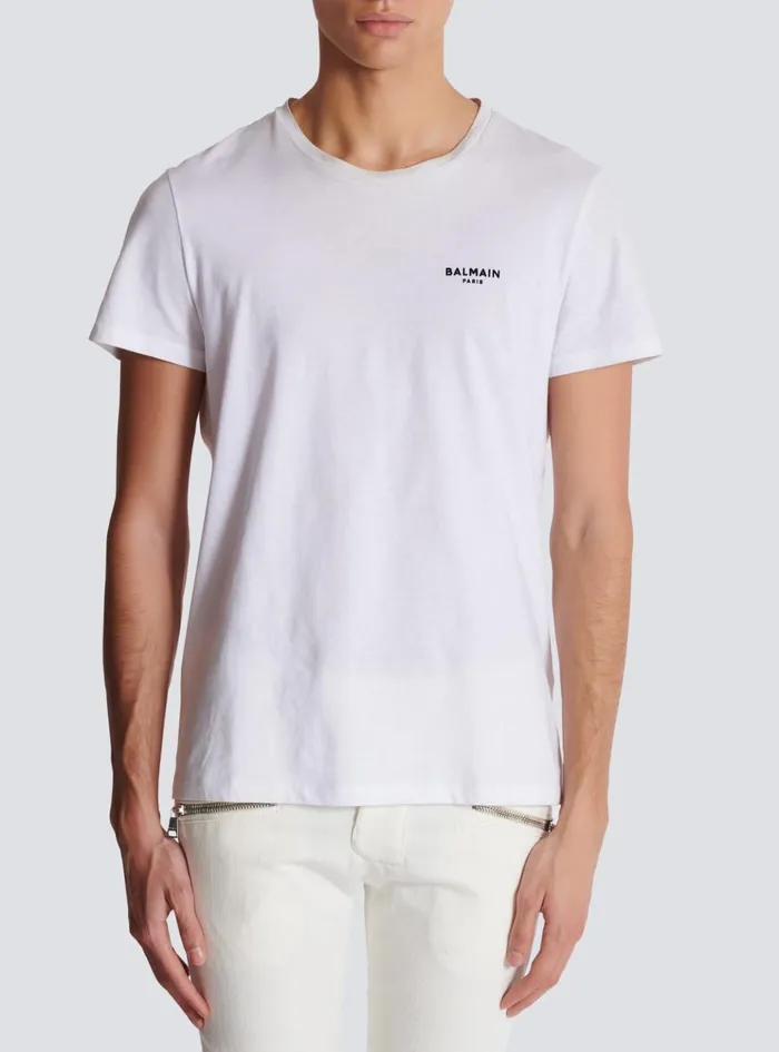 Paris Flocked Shortsleeved Tshirt White Men Balmain TShirts