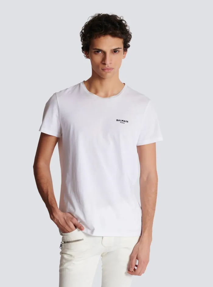 Paris Flocked Shortsleeved Tshirt White Men Balmain TShirts