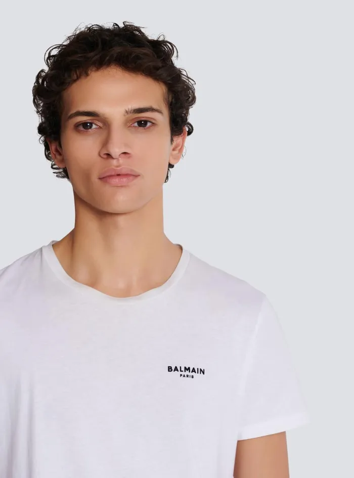 Paris Flocked Shortsleeved Tshirt White Men Balmain TShirts