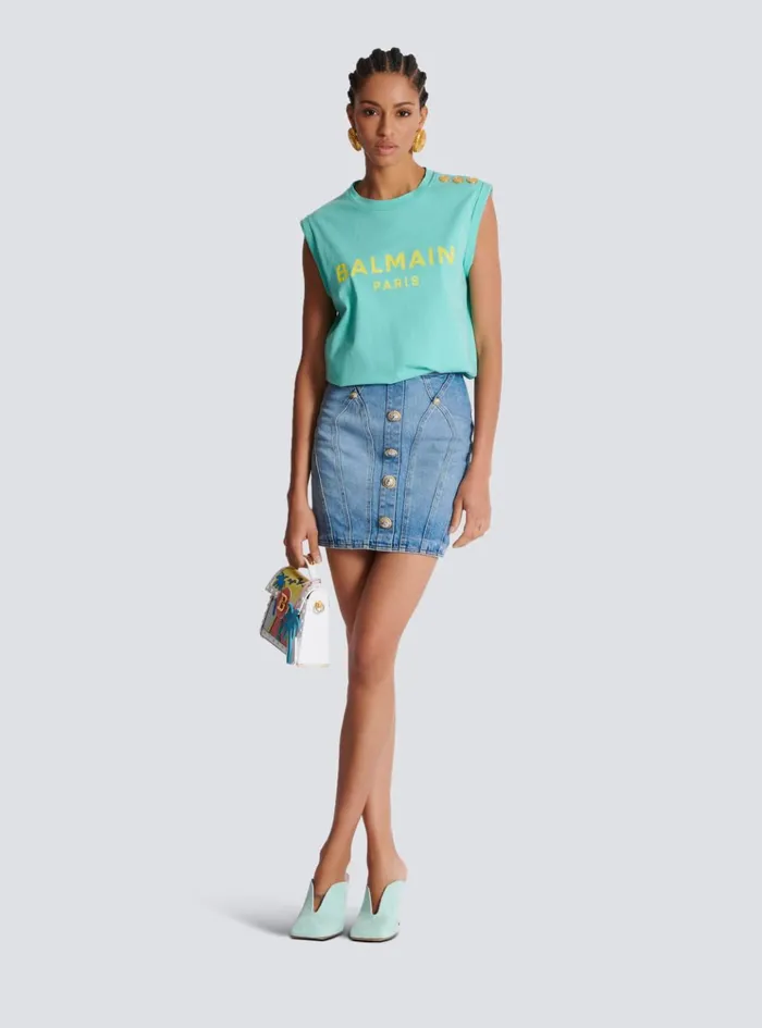 Paris Tank Top Blue Women Balmain TShirts