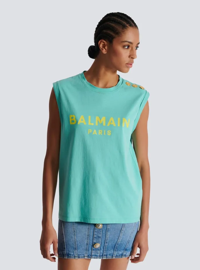 Paris Tank Top Blue Women Balmain TShirts