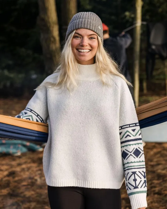 Passenger Clothing Ambiance Recycled Knitted Jumper Homespun Stripe Off White Women Knitwear