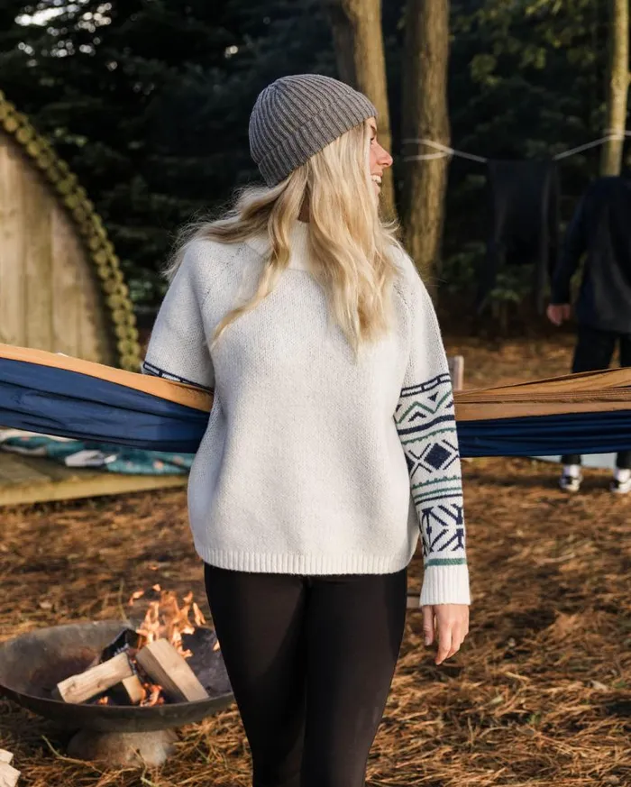Passenger Clothing Ambiance Recycled Knitted Jumper Homespun Stripe Off White Women Knitwear