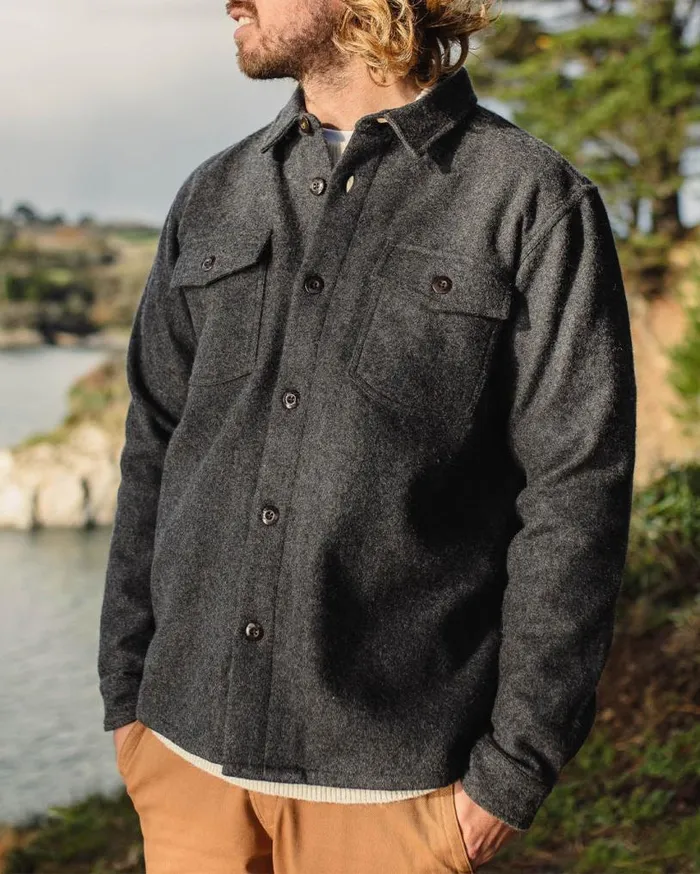 Passenger Clothing Barren Overshirt Grey Marl Men Shirts