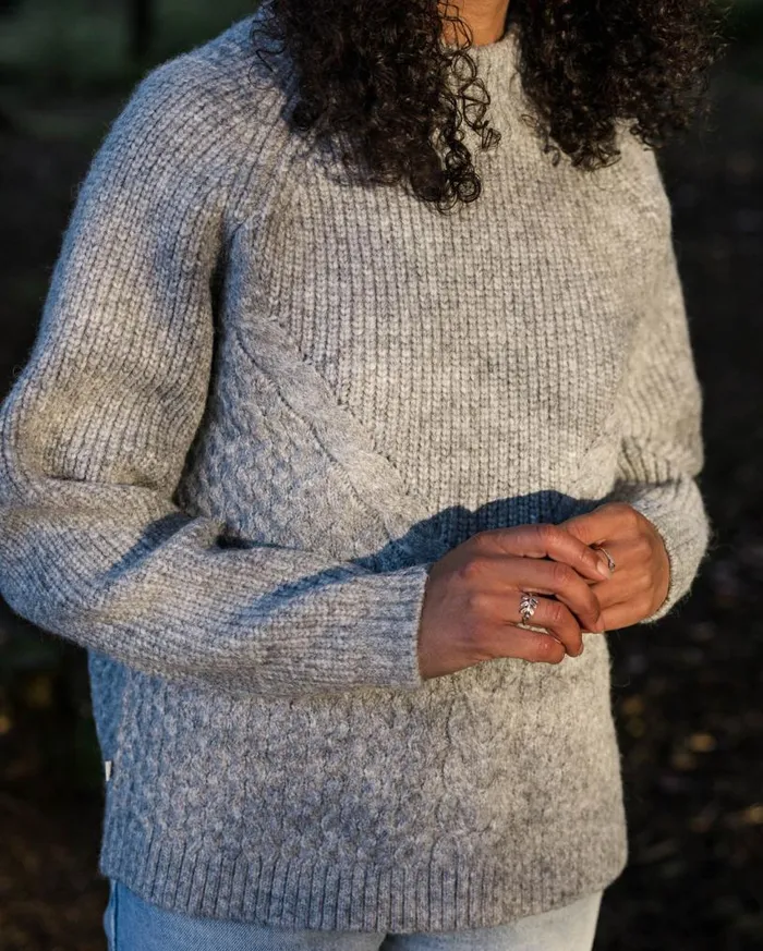Passenger Clothing Cozy Cable Recycled Knitted Jumper Grey Marl Women Knitwear