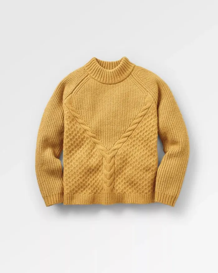 Passenger Clothing Cozy Cable Recycled Knitted Jumper Mustard Gold Women Knitwear