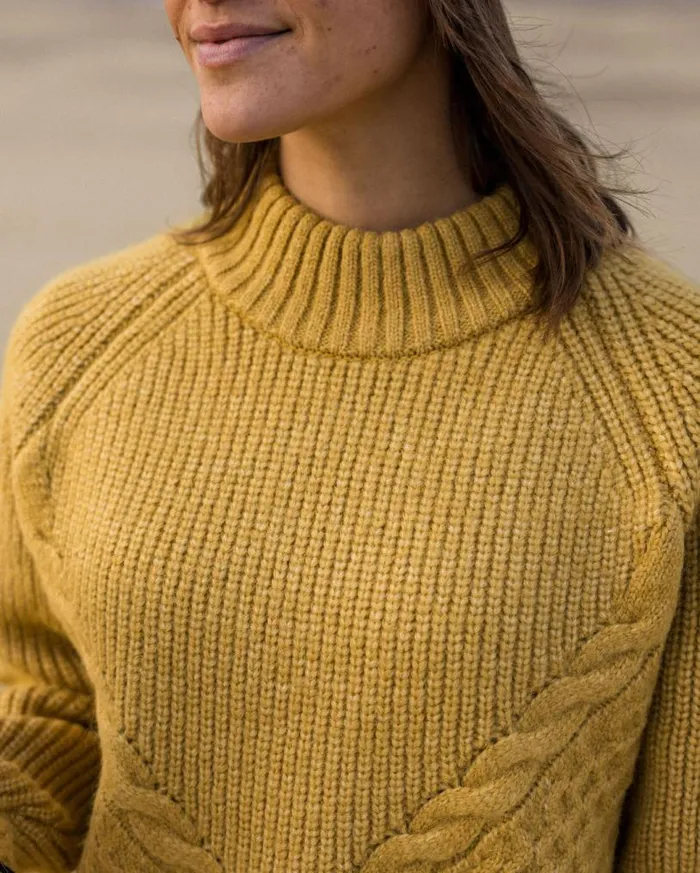 Passenger Clothing Cozy Cable Recycled Knitted Jumper Mustard Gold Women Knitwear