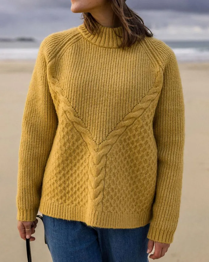 Passenger Clothing Cozy Cable Recycled Knitted Jumper Mustard Gold Women Knitwear