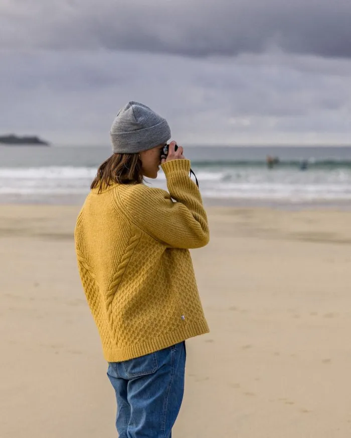Passenger Clothing Cozy Cable Recycled Knitted Jumper Mustard Gold Women Knitwear