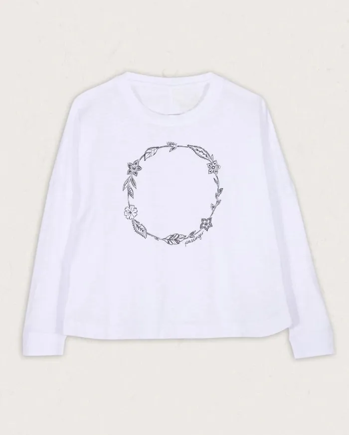 Passenger Clothing Daisy Chain Recycled Cotton LS TShirt White Women Tops and TShirts