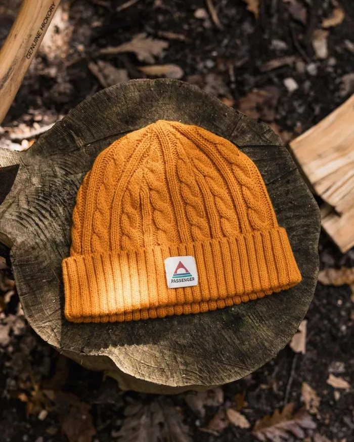 Passenger Clothing Fireside Recycled Cable Knit Beanie Sunrise Orange WomenMen Beanies