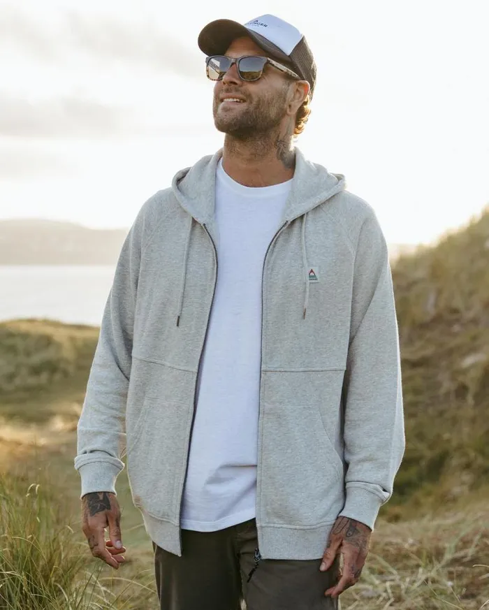 Passenger Clothing Heritage Full Zip Recycled Cotton Hoodie Grey Marl Men Hoodies and Sweatshirts