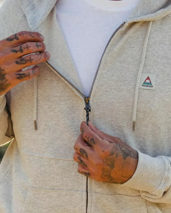 Passenger Clothing Heritage Full Zip Recycled Cotton Hoodie Grey Marl Men Hoodies and Sweatshirts