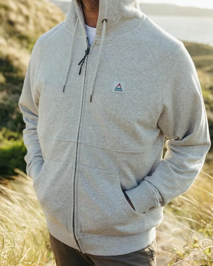Passenger Clothing Heritage Full Zip Recycled Cotton Hoodie Grey Marl Men Hoodies and Sweatshirts