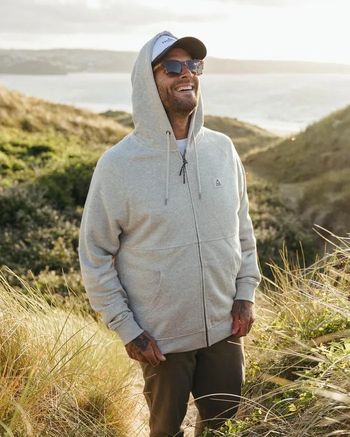 Passenger Clothing Heritage Full Zip Recycled Cotton Hoodie Grey Marl Men Hoodies and Sweatshirts