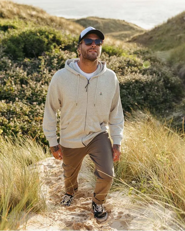 Passenger Clothing Heritage Full Zip Recycled Cotton Hoodie Grey Marl Men Hoodies and Sweatshirts